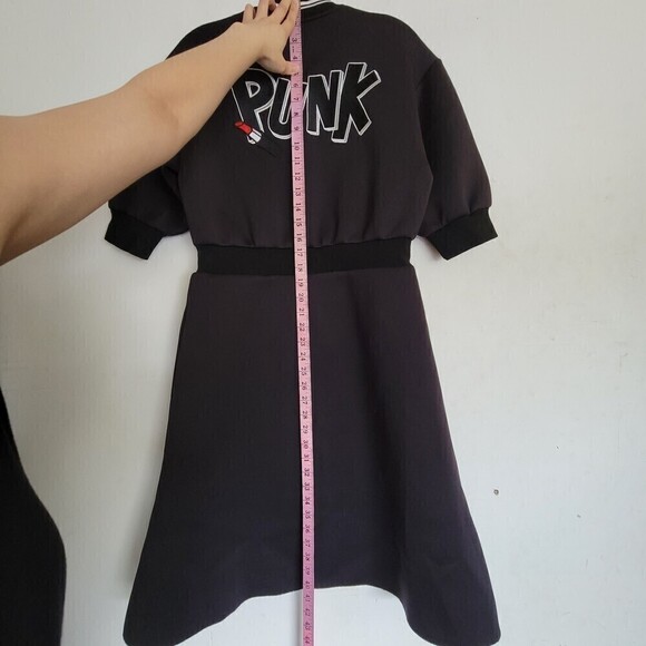Mo & Co. Black Short Sleeve Scuba Bazinga Punk Zipper Skater Dress Size Small - Picture 6 of 11